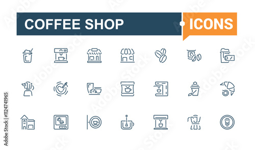 Coffee Shop line web icon set. Includes thin line restaurant, mug, croissant, break, mocha and more. Pixel perfect. Editable vector illustration.