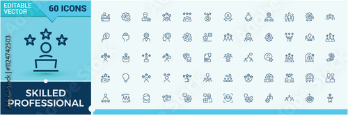 Skilled Professional thin line icon set. Contains related to specific, consultant, advice, help, expert, qualification and more. Simple line vector. Vector icons editable stroke.
