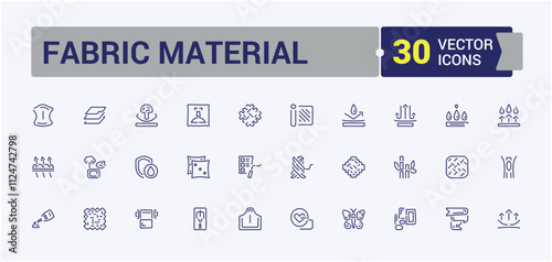 Fabric Material icon set. Containing goat, colorful, uv protection, breathable, lightweight, outline, leather. Simple icon designs. Vector icons editable stroke.
