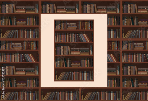 Old bookcase. Seamless hand drawn illustrated pattern wallpaper for bookstore, library, institute, science center