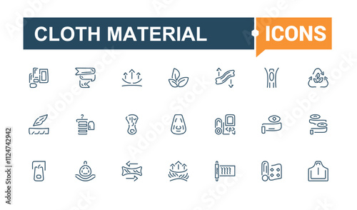 Cloth Material linear icon collection. Contains related to feature, illustration, vector, fabric material, graphic. Thin linear style icons. Editable vector stroke.