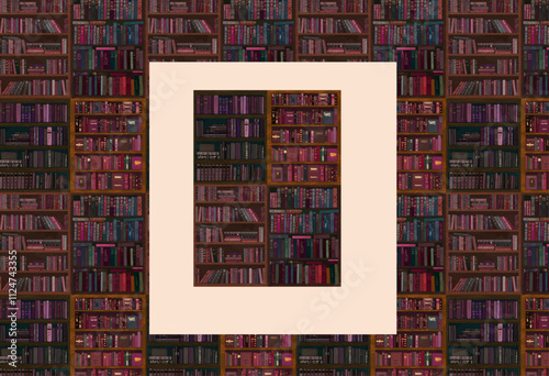 Old cozy wooden bookcase. Seamless hand drawn illustrated wallpaper for bookstore, library, institute, science center