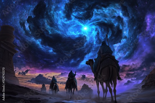 Three Kings Day Celebration Epiphany Event Online Generative AI Banner Cartoon Style Night Sky