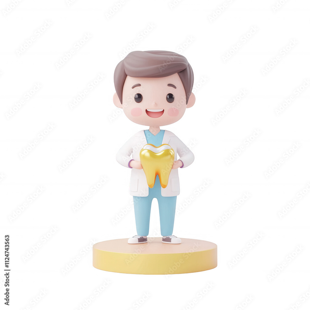 Cute cartoon dentist holding a smiling tooth, representing oral health and care., isolated on a transparent background. Cute cartoon dentist holding a smiling tooth, representing oral health and care., isolated on a transparent background.