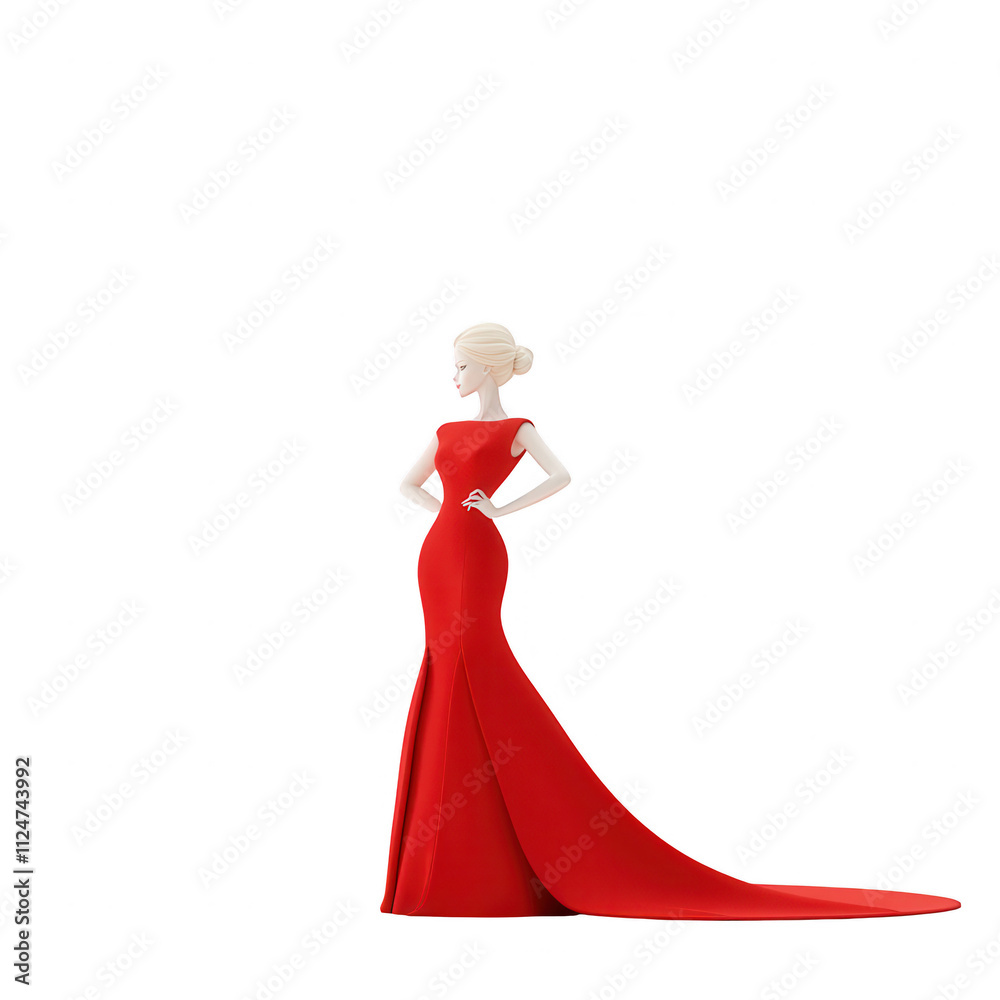 Elegant female figure in a stunning red dress, embodying fashion and style., isolated on a transparent background.