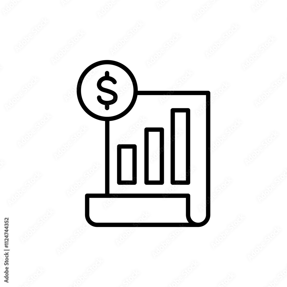 Financial report outline icons, minimalist vector illustration ,simple transparent graphic element .Isolated on white background