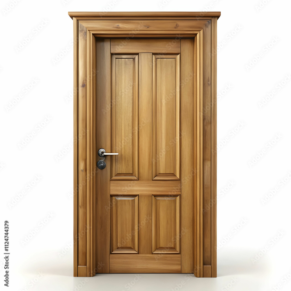 photo wooden door in the middle of a white backgro