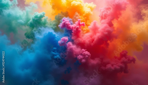 Vibrant Burst A Dynamic Display Of Colored Smoke In A Swirling Rainbow Pattern Background, Steam Background, Color Explosion