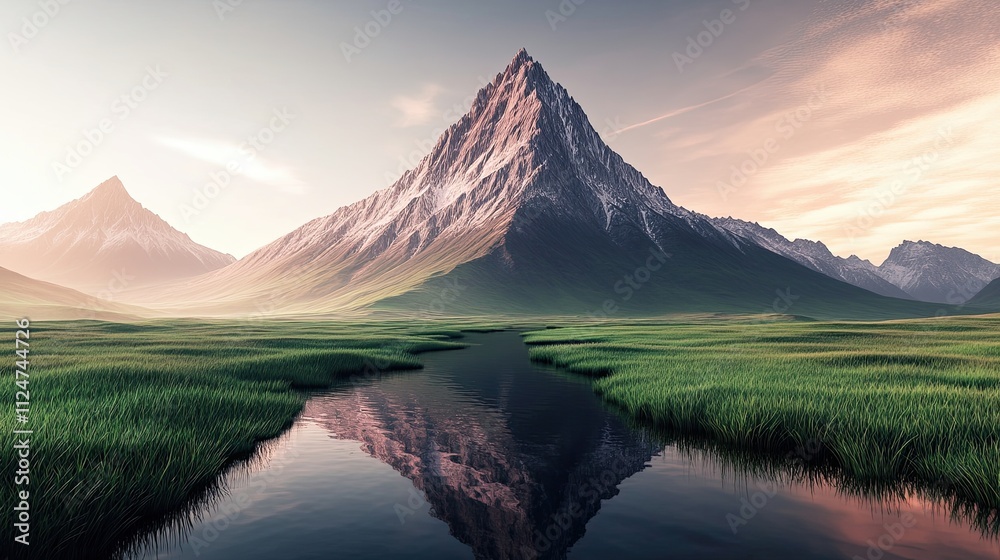 Fototapeta premium Majestic Mountain Peak Reflecting in Calm Water