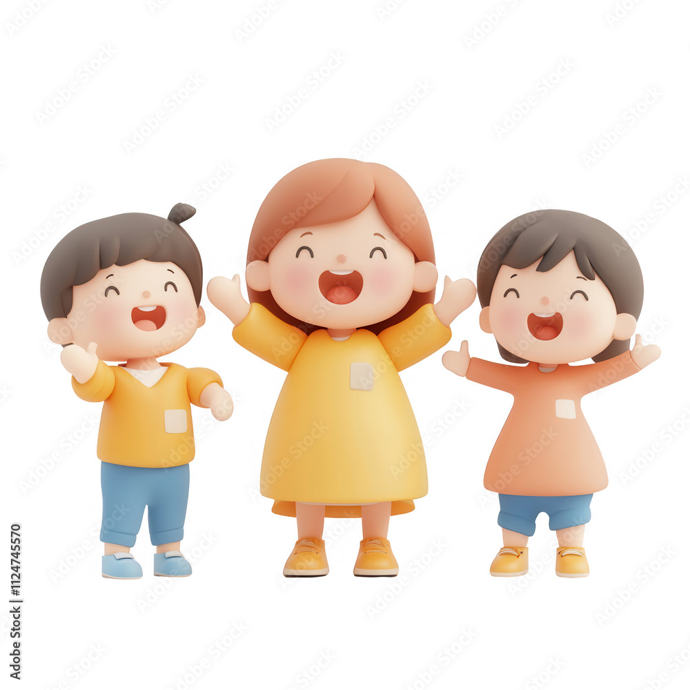 Three cheerful children expressing joy with big smiles and colorful outfits., isolated on a transparent background. Three cheerful children expressing joy with big smiles and colorful outfits., isolated on a transparent background.