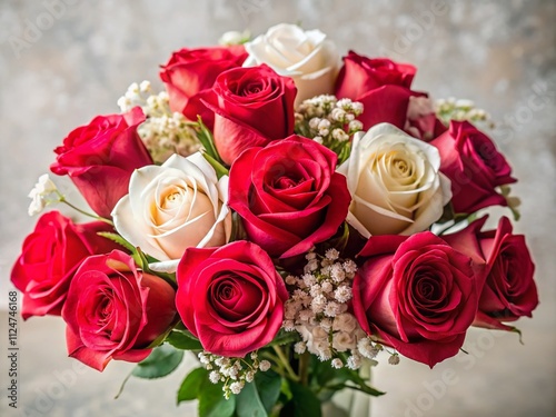 A Stunning Bouquet of Red Roses Intertwined with Delicate Pink and White Flowers for Elegant Floral Arrangements and Romantic Occasions