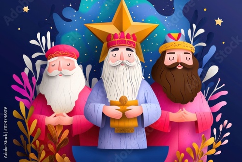 Generative AI Online Banner for Three Kings Day Celebration Epiphany in Cartoon Style Environment