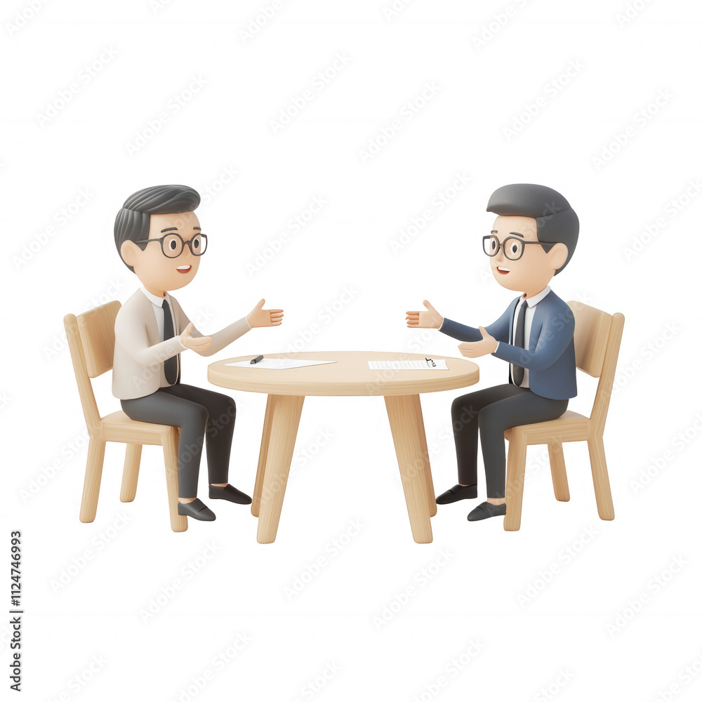 Two professionals discussing ideas during a meeting at a round table., isolated on a transparent background.