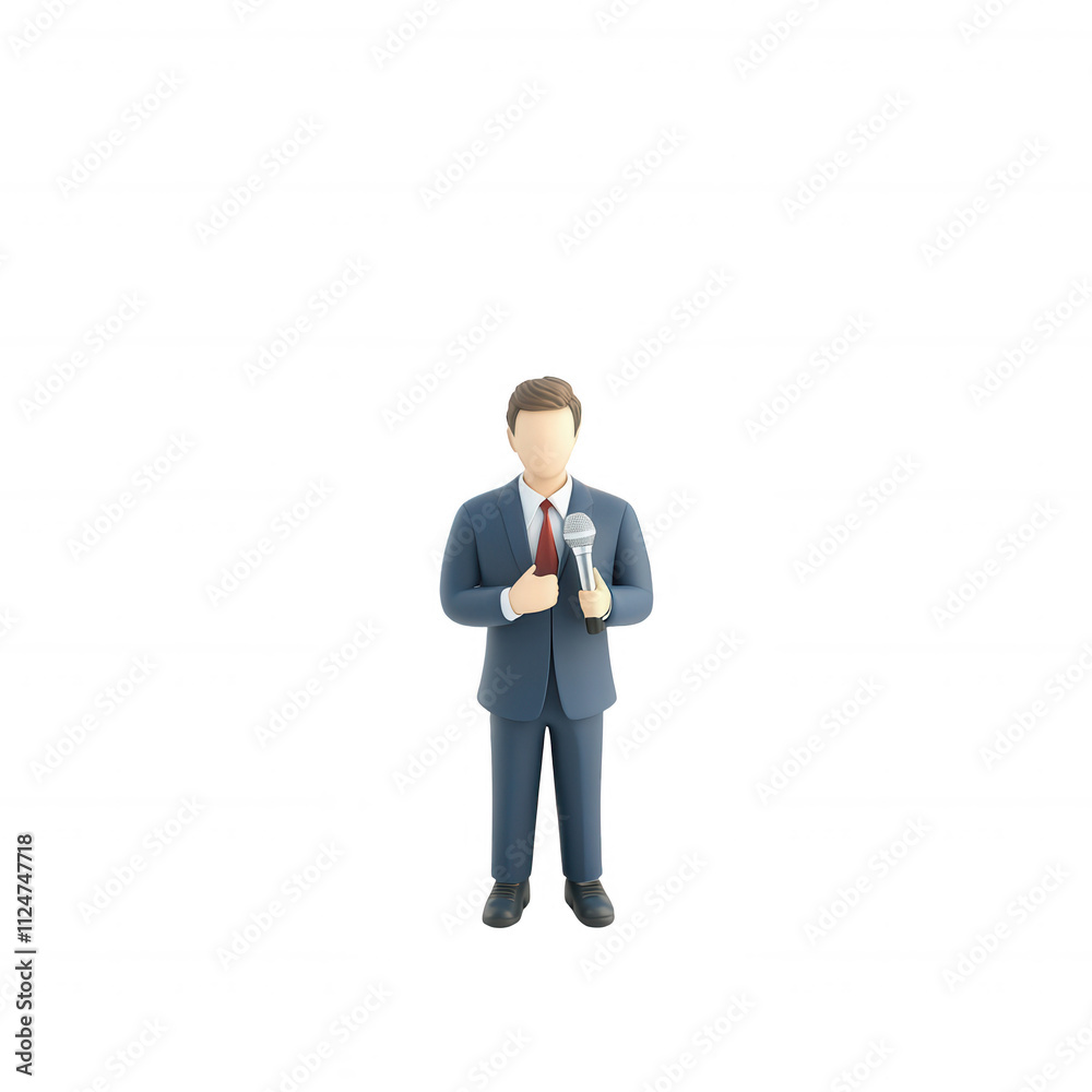 A businessman in a suit presenting ideas with a microphone in hand., isolated on a transparent background. A businessman in a suit presenting ideas with a microphone in hand., isolated on a transparent background.