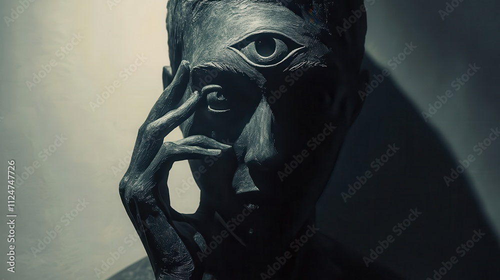 Dark sculpture of a man with a third eye. Dark sculpture of a man with a third eye.