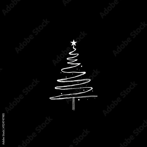 Hand drawn christmas tree on black background