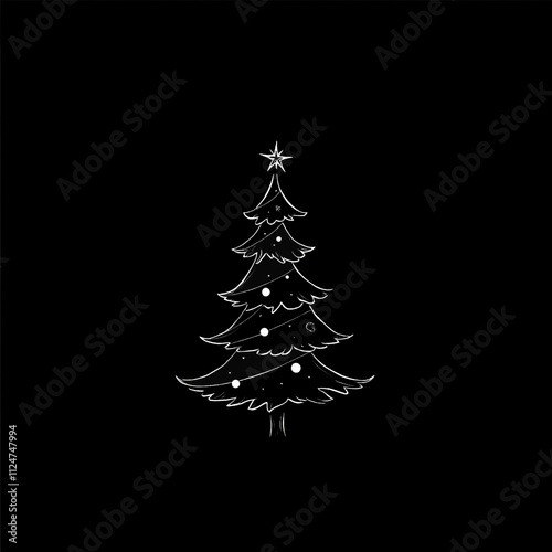 Hand drawn christmas tree on black background