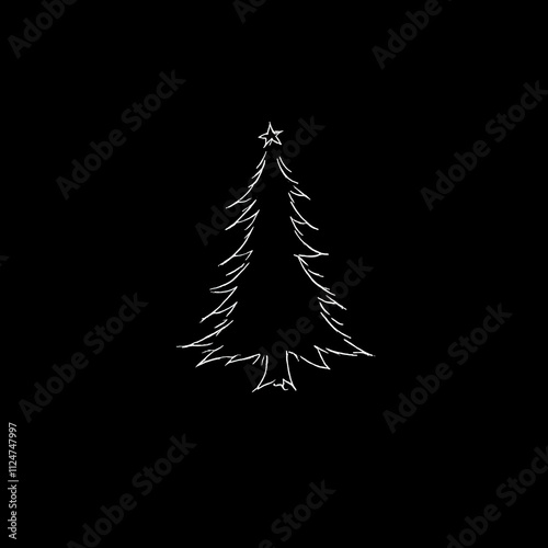 Hand drawn christmas tree on black background
