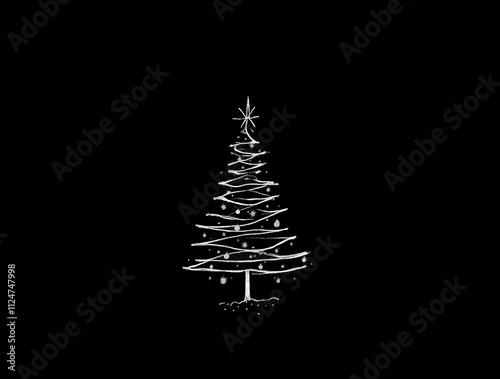 Hand drawn christmas tree on black background