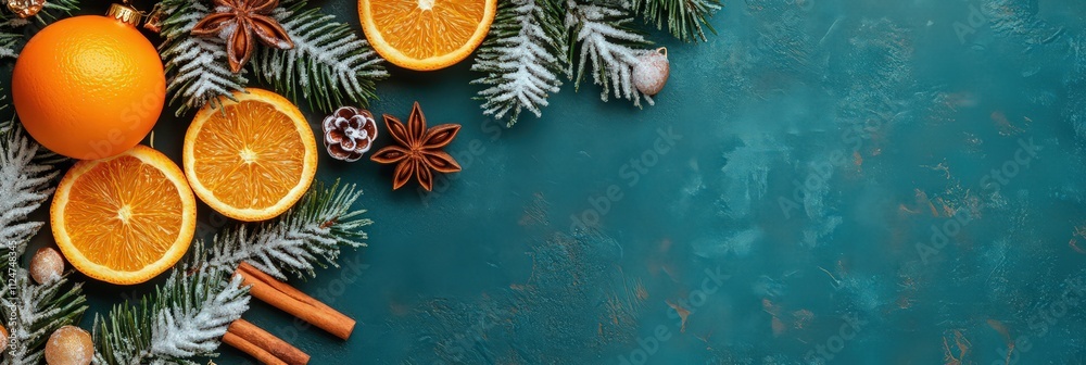 Christmas Citrus background for posters, cards and banner with orange slices. Christmas Citrus background for posters, cards and banner with orange slices.