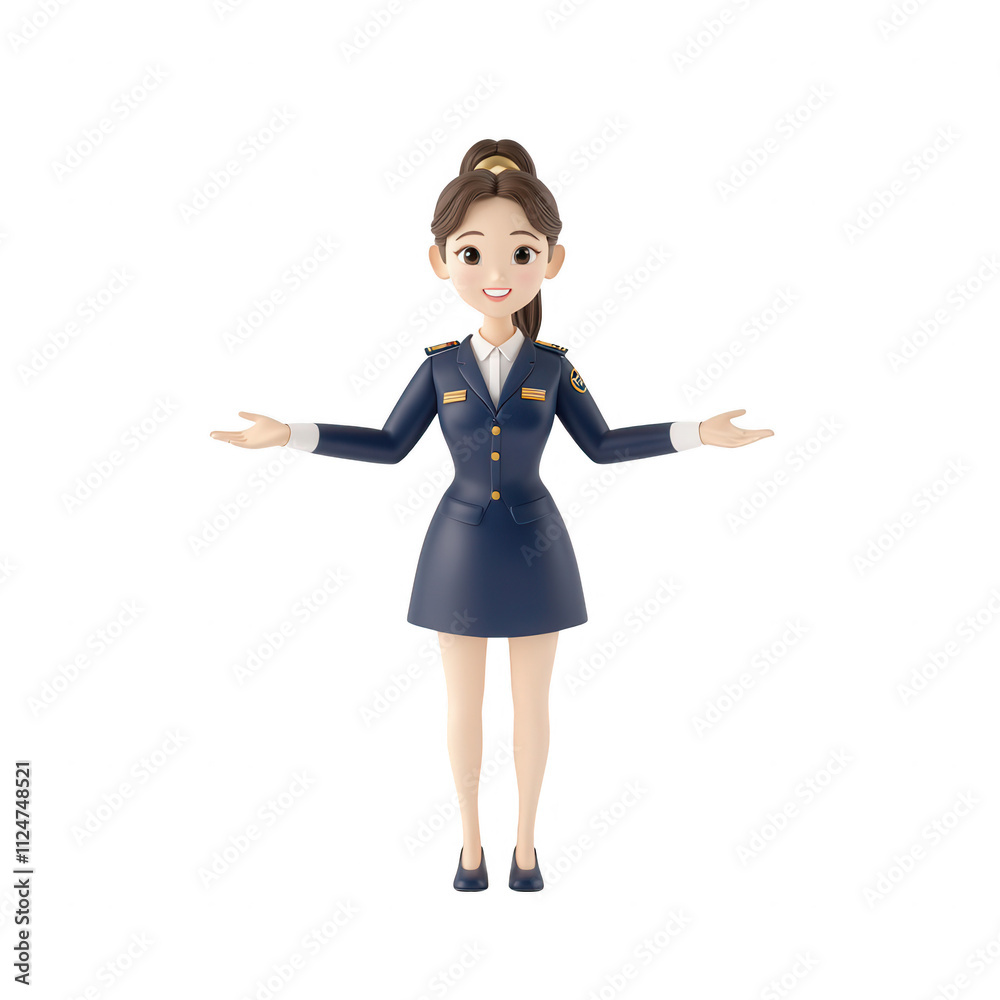 A cheerful airline attendant welcoming passengers with open arms in a professional uniform., isolated on a transparent background. A cheerful airline attendant welcoming passengers with open arms in a professional uniform., isolated on a transparent background.