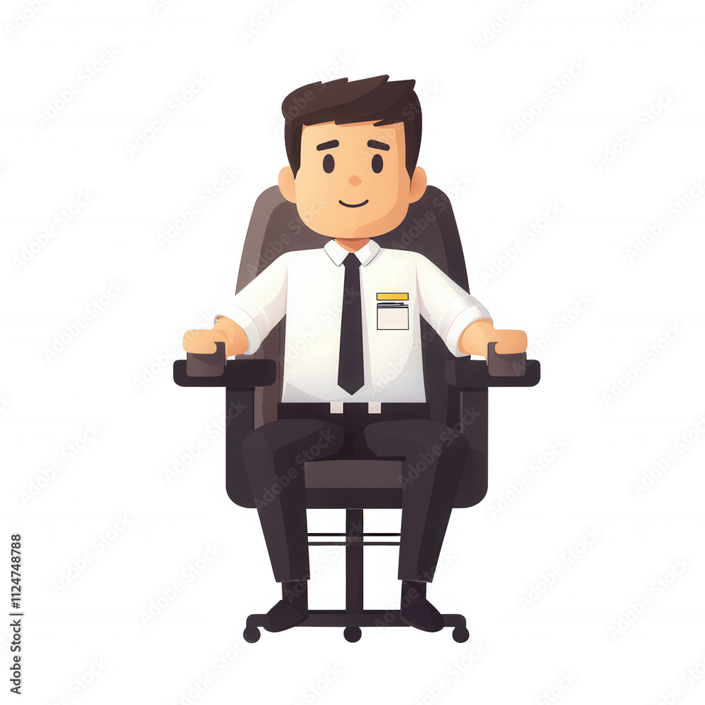 A cheerful businessman sitting confidently in a swivel chair, ready for work., isolated on a transparent background. A cheerful businessman sitting confidently in a swivel chair, ready for work., isolated on a transparent background.