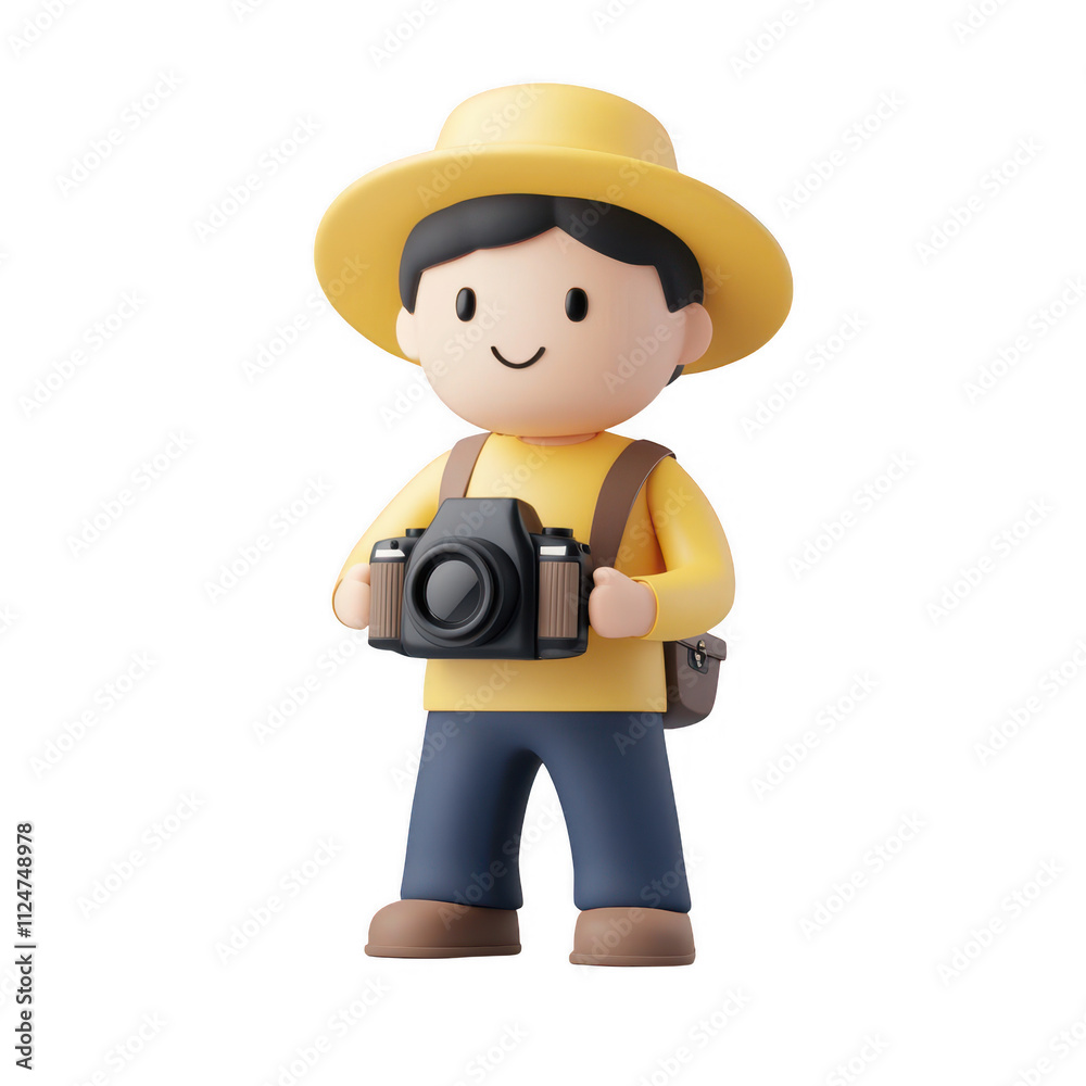 A cheerful cartoon character holding a camera, ready for an adventure in photography., isolated on a transparent background. A cheerful cartoon character holding a camera, ready for an adventure in photography., isolated on a transparent background.