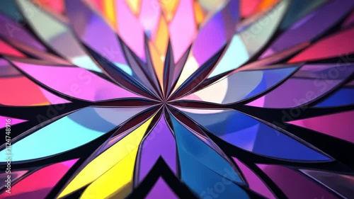 Colorful crystal flower gently rotating and changing colors