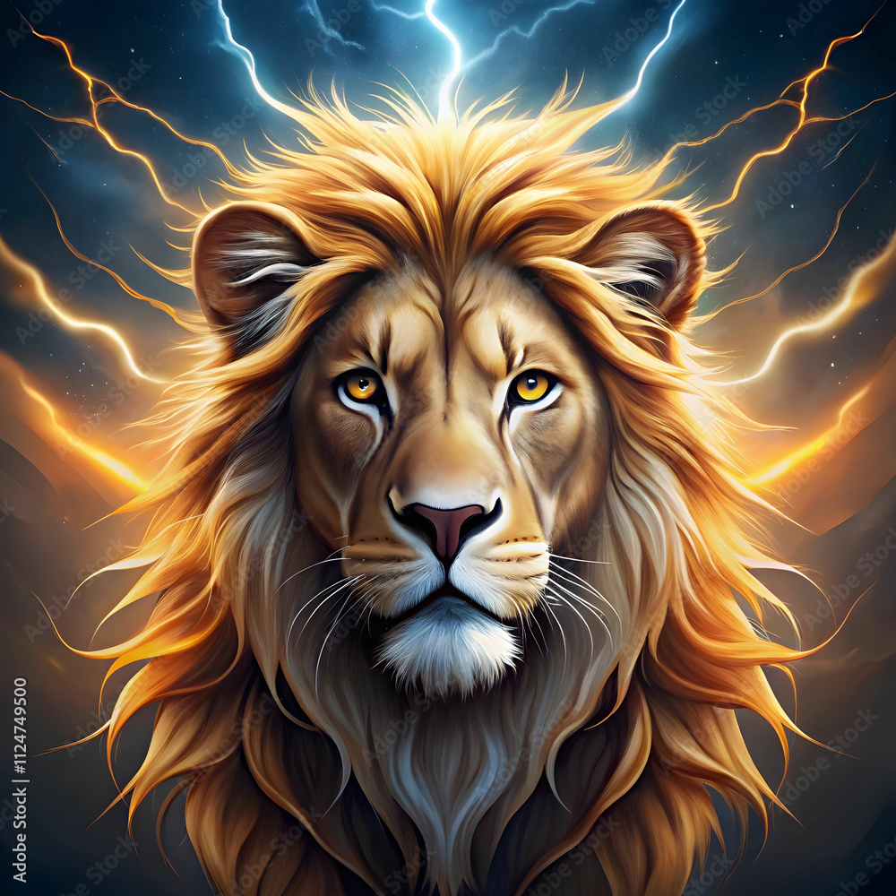 vector lion illustration with lightening background vector lion illustration with lightening background