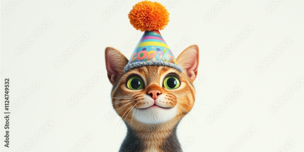 Fototapeta premium A cheerful cat wearing a party hat, celebrating a festive occasion.