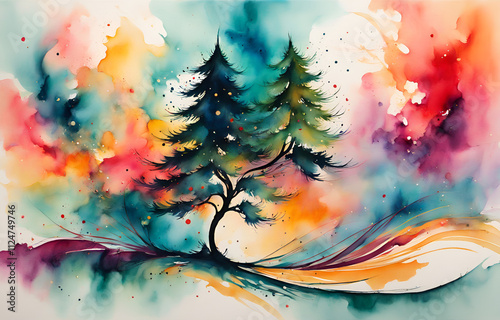 Christmas Tree in Ink Painting Style photo