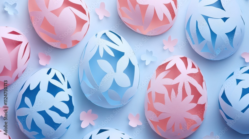 Beautiful Light Blue and Pink Paper Cuts Creating a Festive Easter Egg Pattern for Spring Celebrations. Generative AI Beautiful Light Blue and Pink Paper Cuts Creating a Festive Easter Egg Pattern for Spring Celebrations. Generative AI