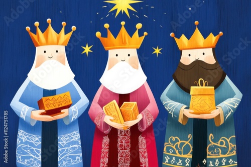 Generative AI Online Banner Poster for Three Kings Day Celebration Cartoon Style Christmas Theme