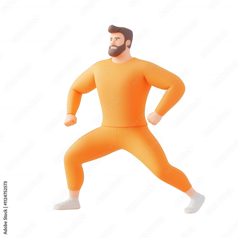 A confident man in orange athletic wear striking a powerful pose., isolated on a transparent background.