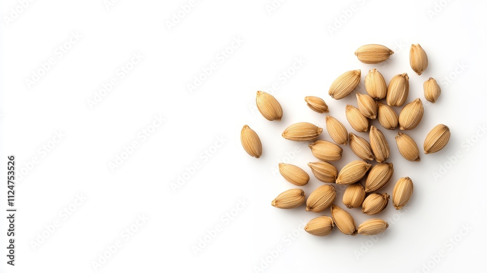A Collection of Brown Cardamom Pods Isolated on a White Background for Culinary Use, Spice Recipes, and Aromatic Ingredients in Cooking and Baking