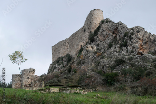 Castillo de Poza de la Sal (Burgos) en una montaña un día nublado