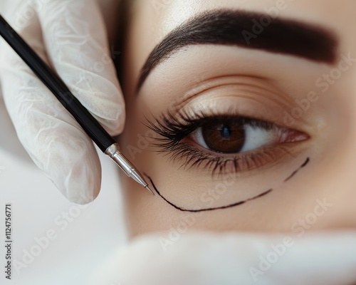 Beautician Preparing for Cosmetic Eyelid Surgery a Bright Studio Setting