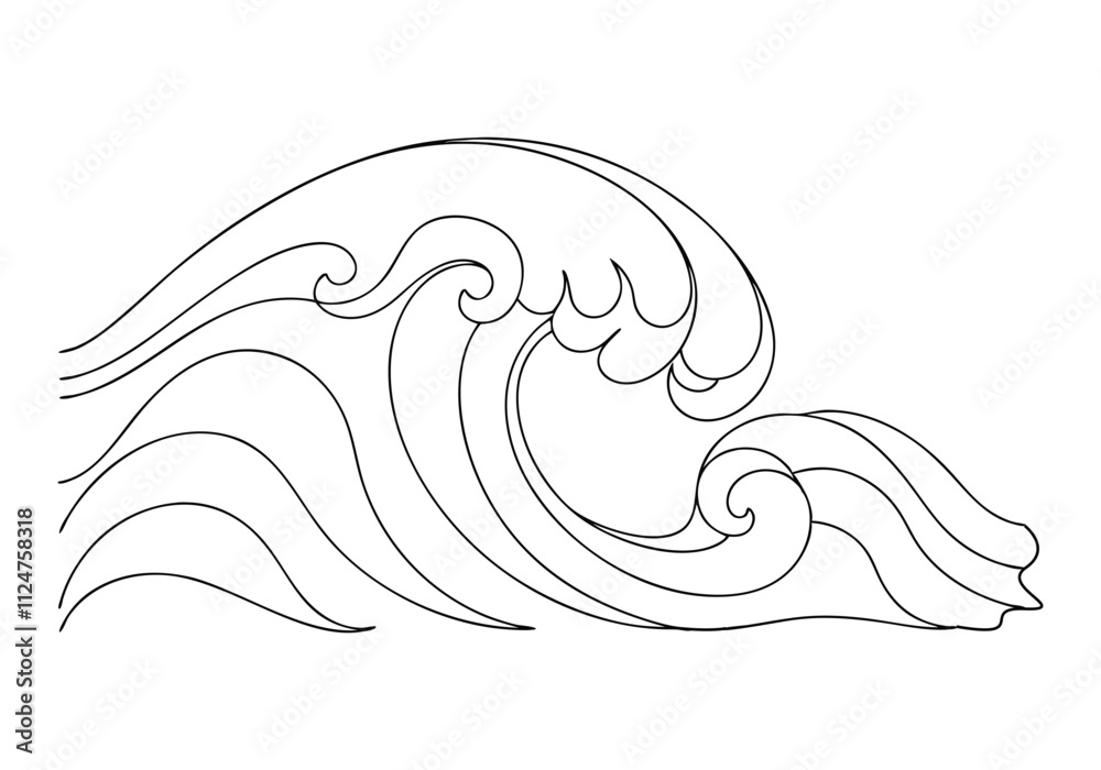 Continuous One-Line Drawing of a Flowing Ocean Wave - Minimalist Nature Art Continuous One-Line Drawing of a Flowing Ocean Wave - Minimalist Nature Art