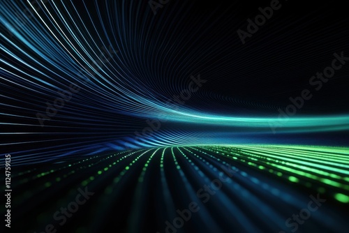 Futuristic digital graph glowing blue and green lines financial data visualization