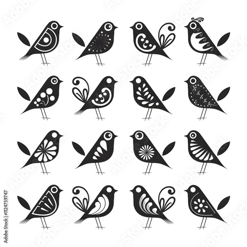 set of bird silhouettes unique design patterns, logo icon illustration