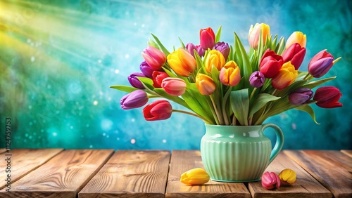 A Vibrant Bunch of Spring Tulips in Bloom Against a Soft Background with Ample Copy Space for Text or Messages
