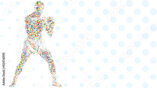 A silhouette vector from colorful dots of a boxer athlete exercise routine