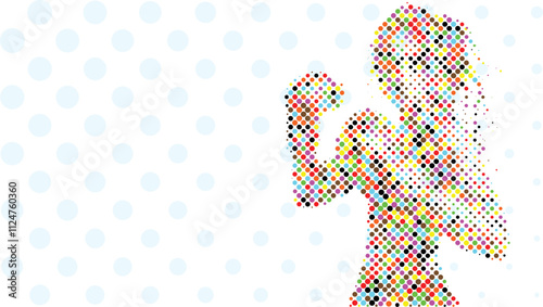 A silhouette vector from colorful dots of a boxer athlete exercise routine
