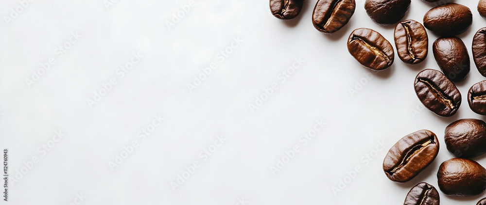 Abstract coffee bean border on a clean white background with ample copy space