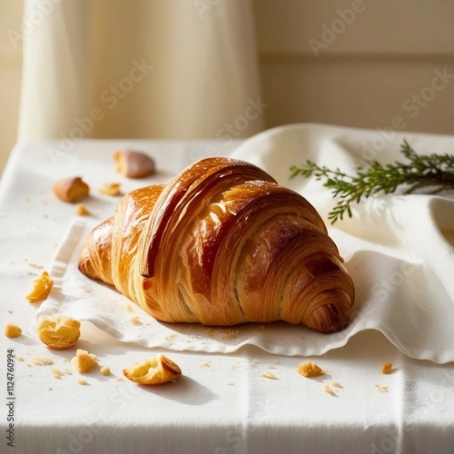 A croissant with a sprig of garlic 