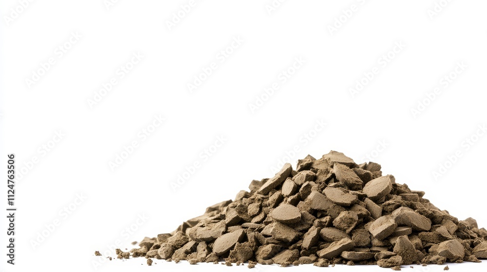 Pile of Natural Brown Clay in Various Sizes on a White Background for Creative and Artistic Applications in Crafts, Pottery, and Building Materials Pile of Natural Brown Clay in Various Sizes on a White Background for Creative and Artistic Applications in Crafts, Pottery, and Building Materials