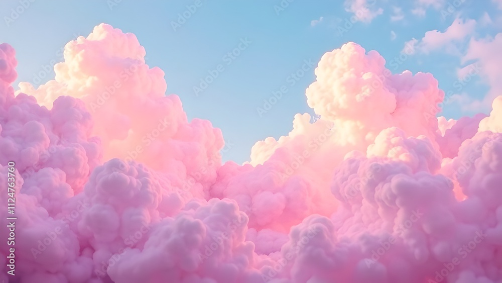 Soft pink clouds drift under a blue sky in a dreamy background. Fantasy sky with sugar cotton pink pastel clouds. Soft pink clouds drift under a blue sky in a dreamy background. Fantasy sky with sugar cotton pink pastel clouds.