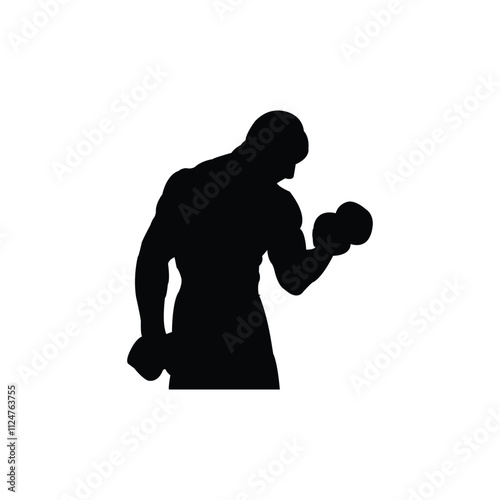 Workout fitness gym man silhouette. Silhouette of a man doing exercise.