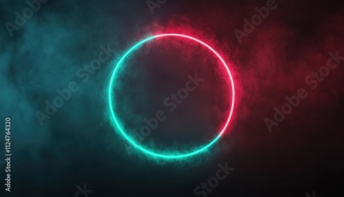 Vibrant Neon Circle with Smoke Effect in Dark Background Visuals