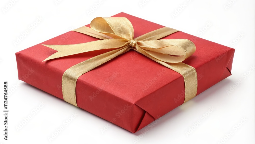 Fototapeta premium Red Gift Box with Gold Ribbon A Festive Concept